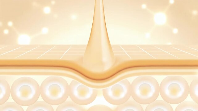 Cosmetics 3D Animation Serum combines with cream, absorbed into the skin. Cream, Serum through the skin layer and reduce up saggy skin of the skin cell. Fluid liquid blob, metaball morphing animation
