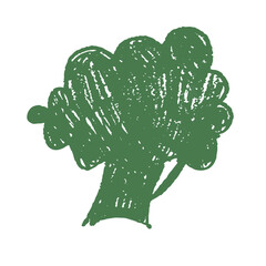 Broccoli drawn with chalk. A cute, hand-drawn children's illustration. The simple, naive style is perfect for school design, children's projects, and educational materials.
