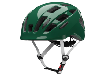 Green bicycle helmet isolated on transparent background, safety headgear for cycling and outdoor sports PNG