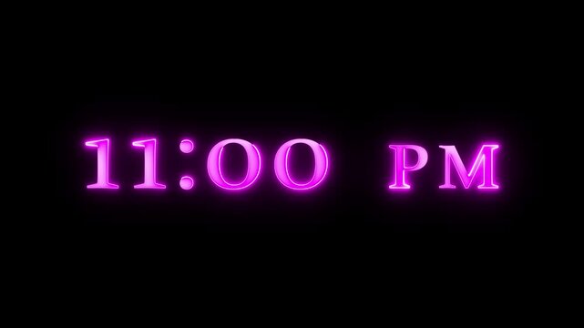 11:00 pm text animation background. Neon glowing text animation.