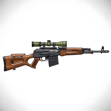 Detailed Illustration of a Dragunov Sniper Rifle with Scope.