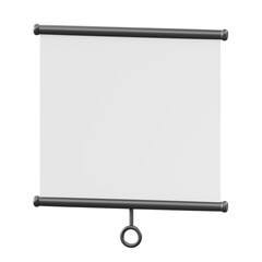 White Projection Screen With Black Metal Frame and Pull Ring Against A Transparent Background