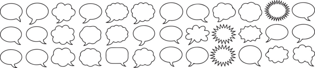 Set of Hand-Drawn Vector Comic Speech Bubbles and Thought Clouds in Various Shapes