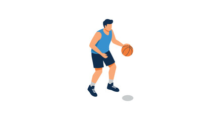 Basketball player dribbling in isometric style