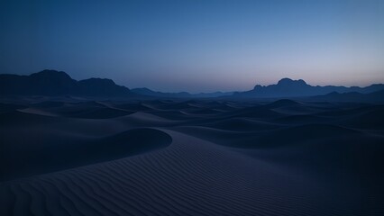 Tranquil desert scene captured during blue hour with smooth dunes