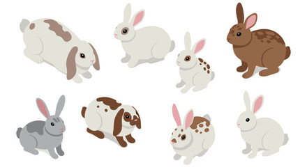 Obraz premium Cute rabbits collection in isometric style with varied patterns and colors