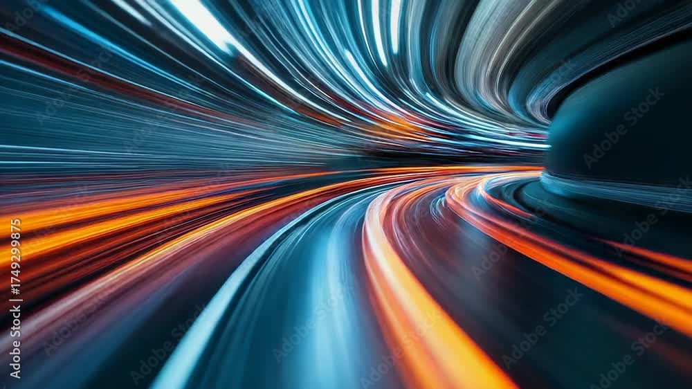 Sticker traveling digital data through abstract speed light tunnel