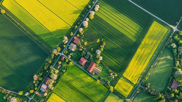 Rural landscape aerial view showing patchwork farms and fields