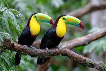 Fototapeta premium Two Keel Billed Toucans Perched on a Branch
