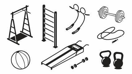 Fitness Equipment Icons Set for Gym Design Workout Training Programs Website Graphics Active Lifestyle