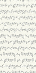 Elegant vintage-style seamless pattern featuring delicate hand-drawn floral vines arranged in horizontal stripes in soft gray on a cream background. Vertical social media Easter footage
