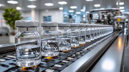 Vaccine vials on a production line
