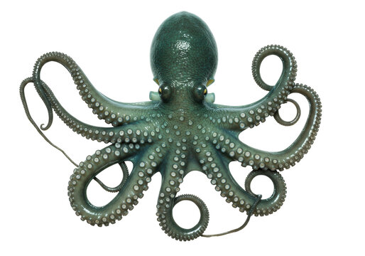 Isolated Octopus sea animal with curled tentacles on a plain background, underwater life
