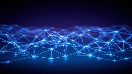 Abstract digital network with interconnected glowing lines and nodes representing data communication and technology visualization