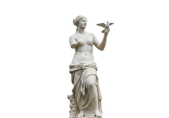 Isolated marble statue of Venus holding bird in hand, classical art in sculpture