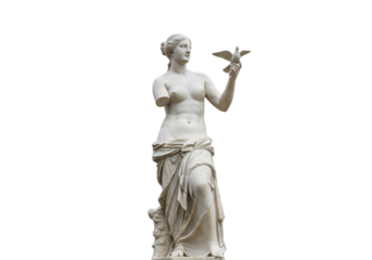 Isolated marble statue of Venus holding bird in hand, classical art in sculpture