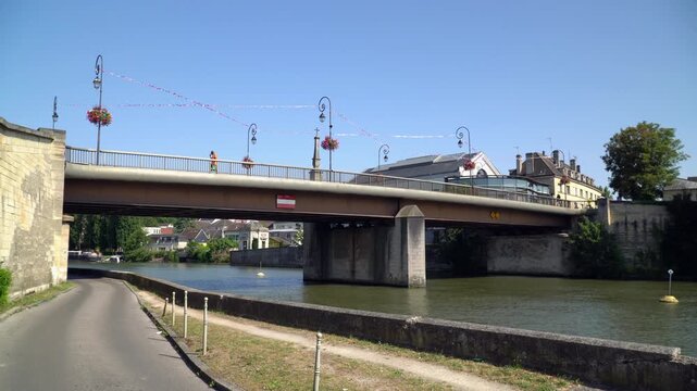 A bridge spanning the Oise river in Creil, a city in Oise department of France.
