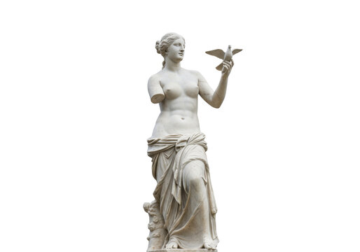 Isolated marble statue of Venus holding bird in hand, classical art in sculpture