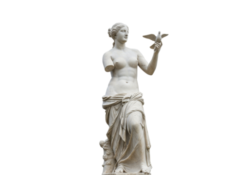 Isolated marble statue of Venus holding bird in hand, classical art in sculpture