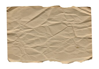Obraz premium Close-up of a crumpled and torn piece of aged, textured, beige paper, showing detailed folds.