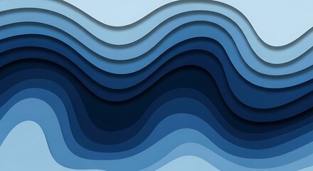 Abstract background with blue paper cut sea waves and topographic relief map effect creating depth and texture