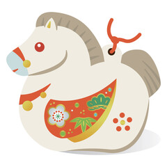 縁起の良い和風の馬の置物 土鈴風のかわいい午年イラスト