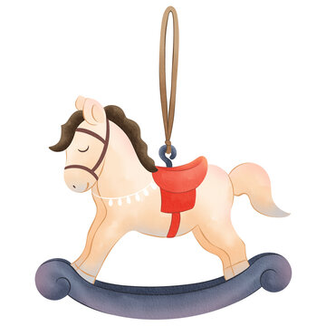 Rocking Horse Element Merry Christmas Watercolor Clipart