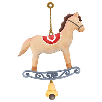 Rocking Horse Element Merry Christmas Watercolor Clipart