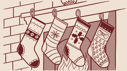 Christmas Stockings Hanging on Wall for Holiday Decor and Festive Winter Background Design
