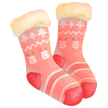 Socks Merry Christmas Watercolor Clipart