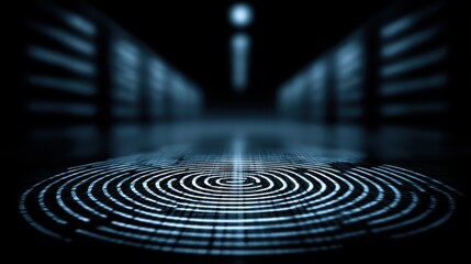 Data processing action in a server room digital environment abstract perspective technology focus