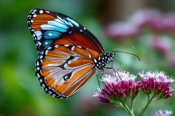 Fototapeta premium Colorful Butterfly on Purple Flower in Nature