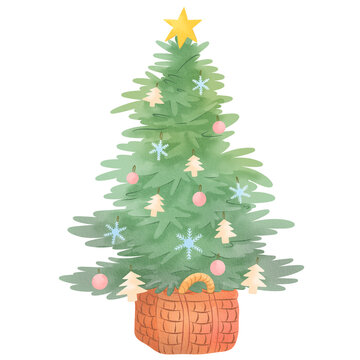 Tree Merry Christmas Watercolor Clipart