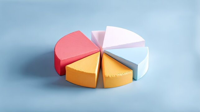 Colorful pie chart segments arranged in a circular pattern on a blue background suggesting data division and analysis