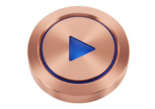 Rose gold play button PNG isolated on transparent background, multimedia control icon for graphic design
