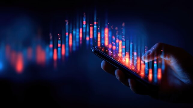 Analyzing stock market trends using mobile technology financial sector digital visualization nighttime close-up data insights
