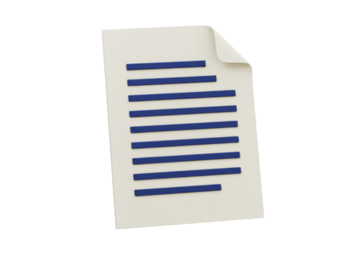 Document with blue lines isolated on transparent background PNG, paper sheet with text for business and office use