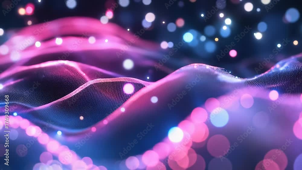 Wall mural digital data waves flowing particles network background