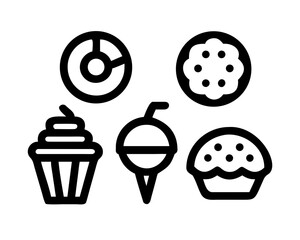 Line art illustration of various desserts
