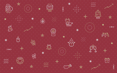 幾何学なクリスマス模様の赤背景:ドット柄がかわいい季節のパターン素材