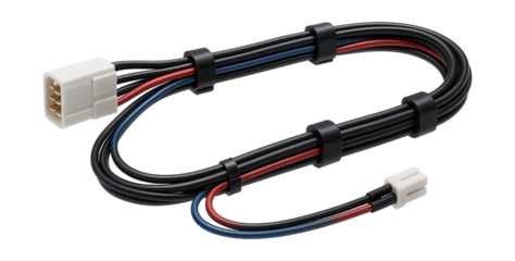 Wire harnesses for automated window shades, keeping wiring organized for motor controls.