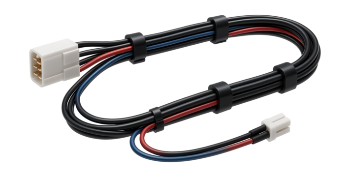 Wire harnesses for automated window shades, keeping wiring organized for motor controls.