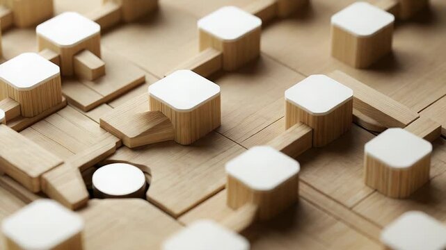 Abstract network model connecting wooden blocks