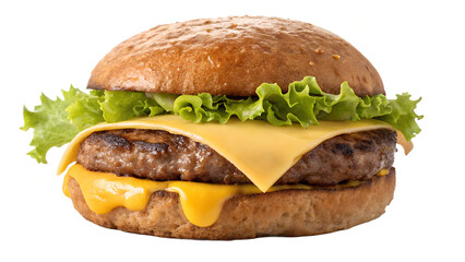 Double Cheese Burger Delight: A tempting close-up of a juicy double cheeseburger, showcasing a perfect blend of flavors and textures with melted cheese.