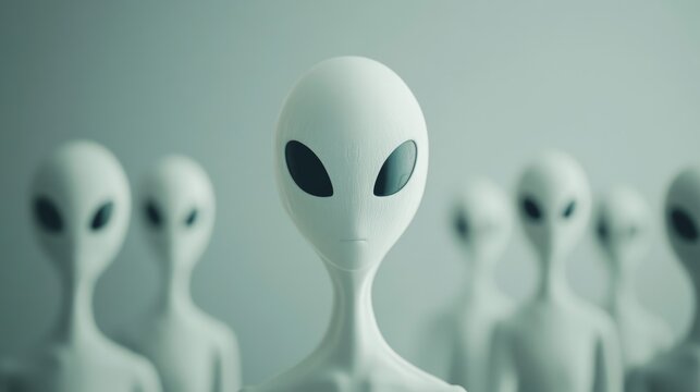 Numerous alien life forms are gathering in a mesmerizing formation, possibly preparing for an interstellar mission or participating in a mysterious otherworldly ritual