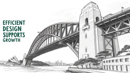 Architectural Sketch of Sydney Harbour Bridge Promoting Growth Ideas