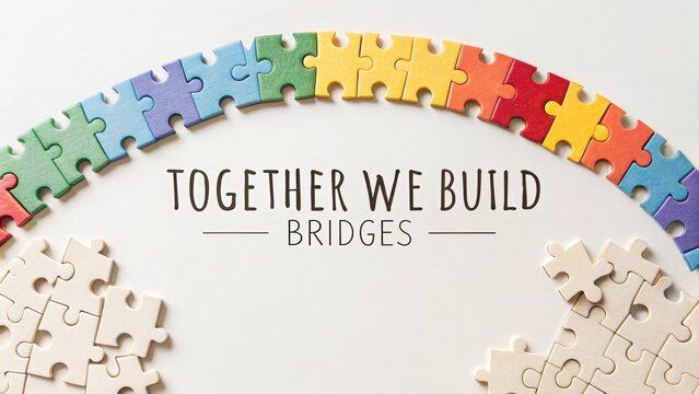 Colorful Puzzle Pieces Forming a Bridge with Inspirational Quote