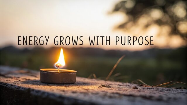 Candle Flame on Stone with Quote Energy Grows with Purpose