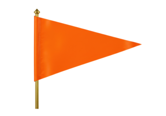 Bright orange triangular flag PNG isolated on transparent background, pennant for sports or political events and design use