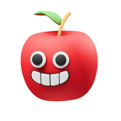 Red Apple Character with Big Smile and Googly Eyes Transparent Background 3D Render